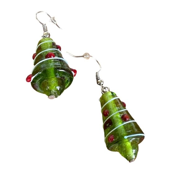 Christmas Tree Earrings Handmade Hand Painted Glass Hook New Festive One… - Picture 7 of 12
